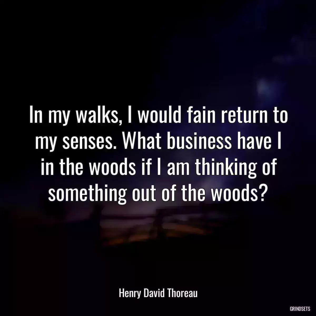 In my walks, I would fain return to my senses. What business have I in the woods if I am thinking of something out of the woods?