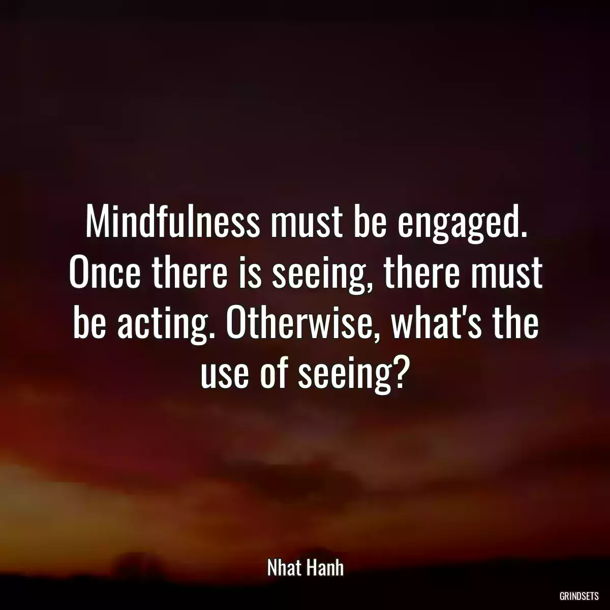 Mindfulness must be engaged. Once there is seeing, there must be acting. Otherwise, what\'s the use of seeing?