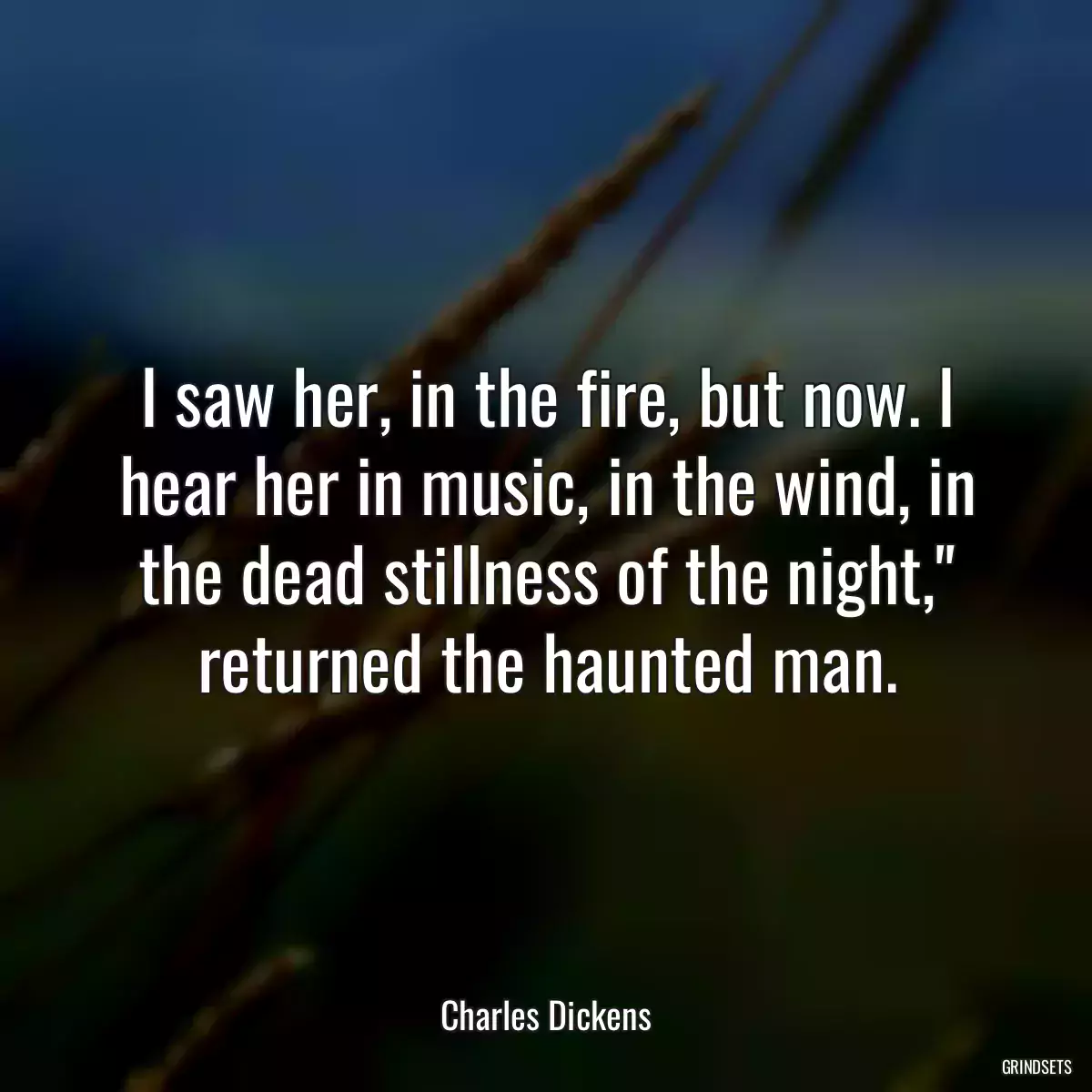 I saw her, in the fire, but now. I hear her in music, in the wind, in the dead stillness of the night,\