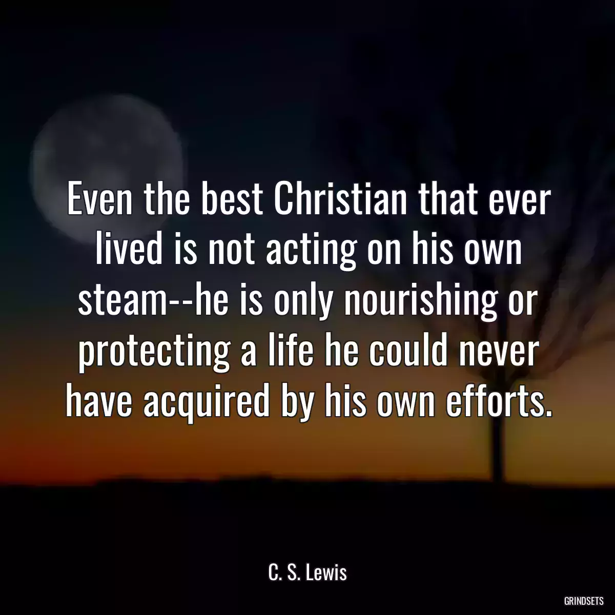 Even the best Christian that ever lived is not acting on his own steam--he is only nourishing or protecting a life he could never have acquired by his own efforts.