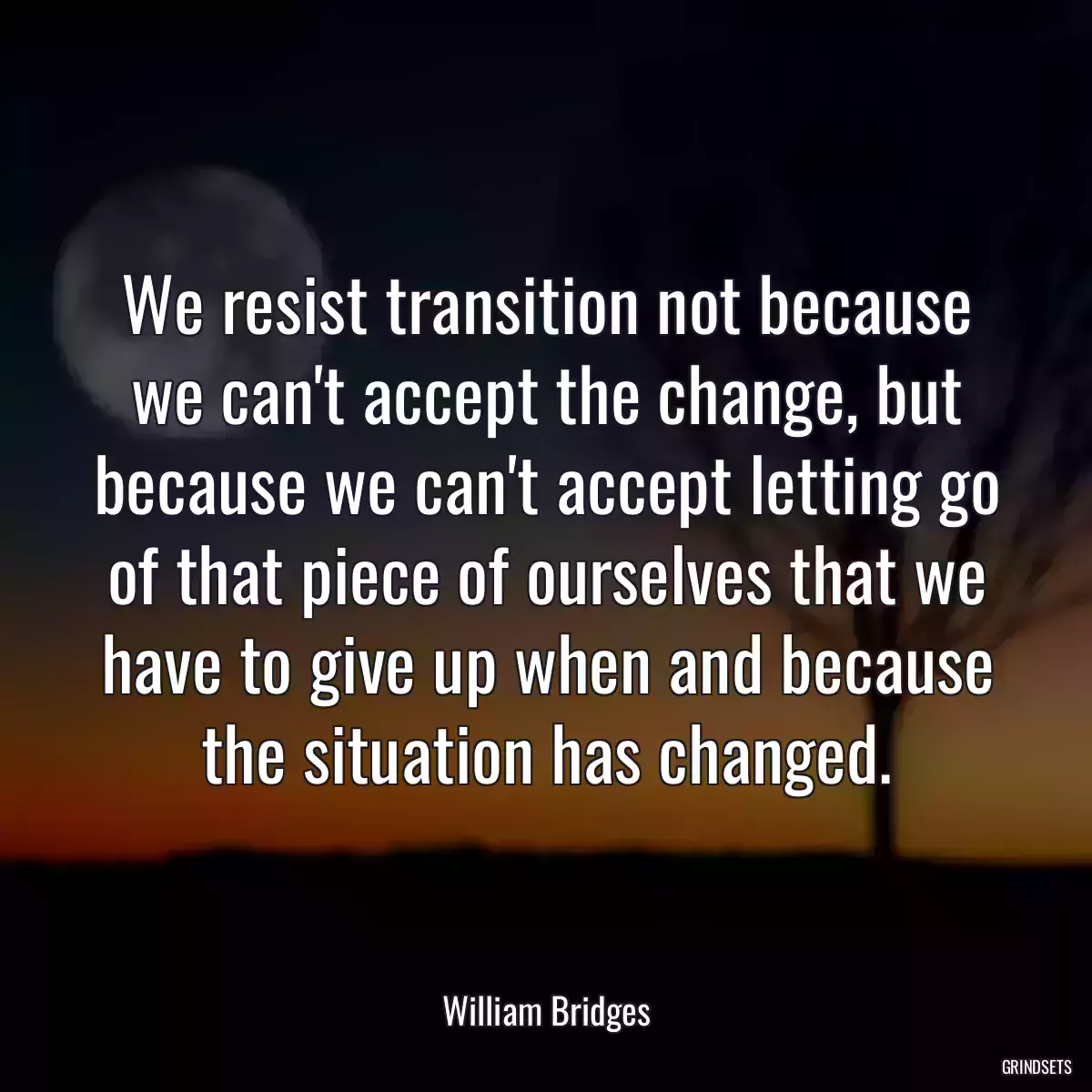 We resist transition not because we can\'t accept the change, but because we can\'t accept letting go of that piece of ourselves that we have to give up when and because the situation has changed.