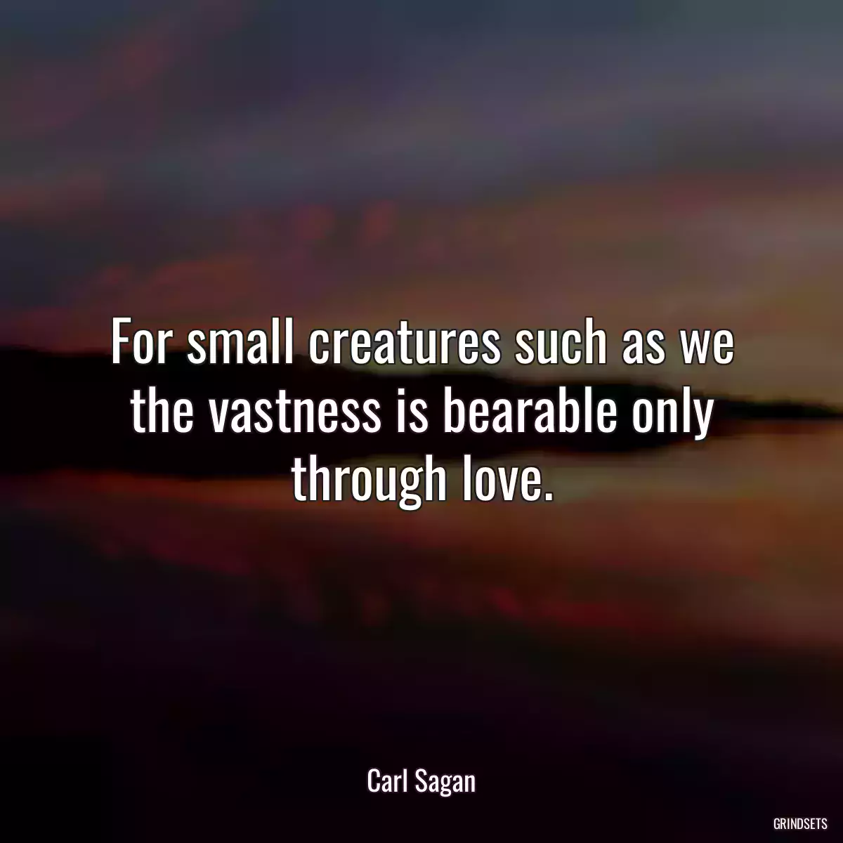 For small creatures such as we the vastness is bearable only through love.