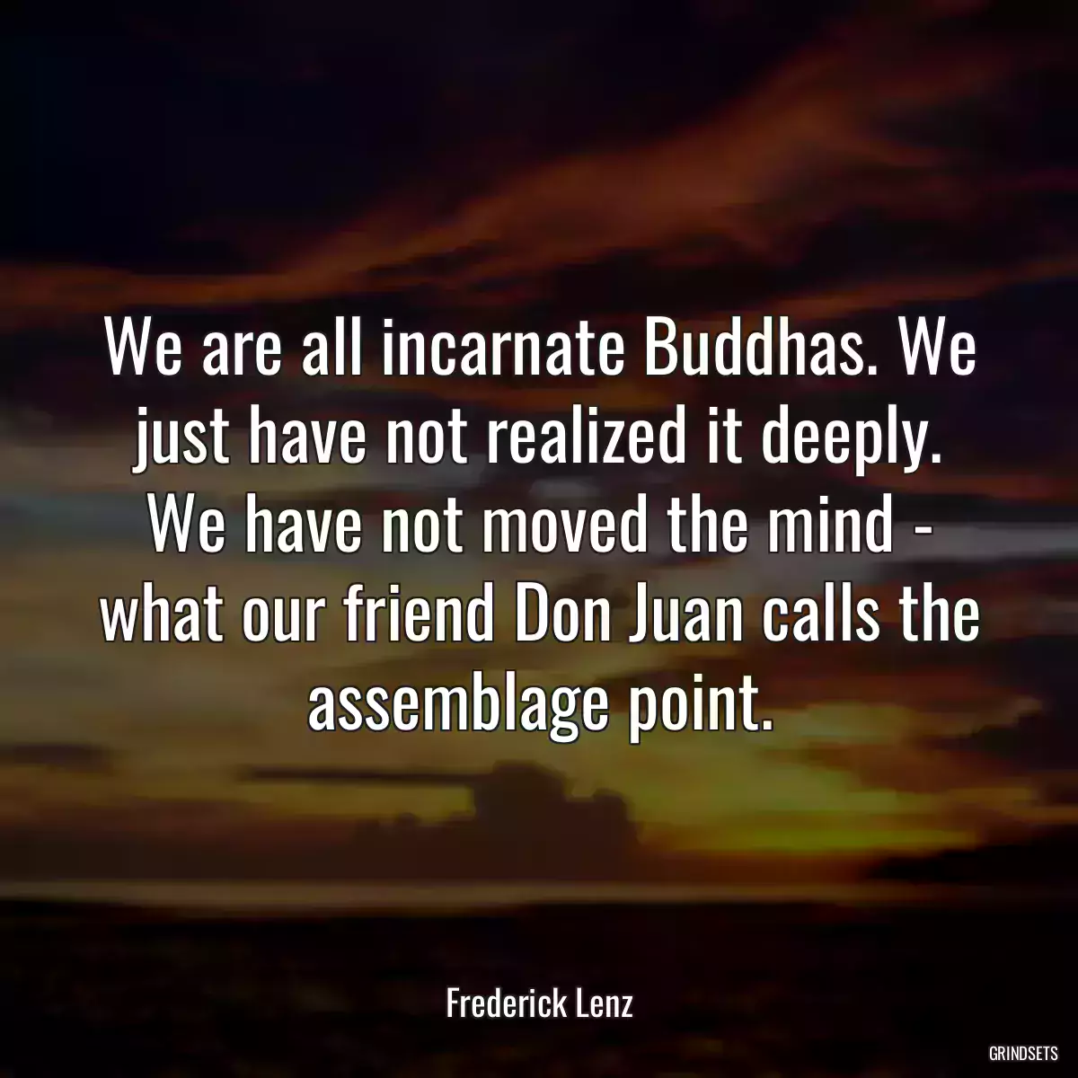 We are all incarnate Buddhas. We just have not realized it deeply. We have not moved the mind - what our friend Don Juan calls the assemblage point.