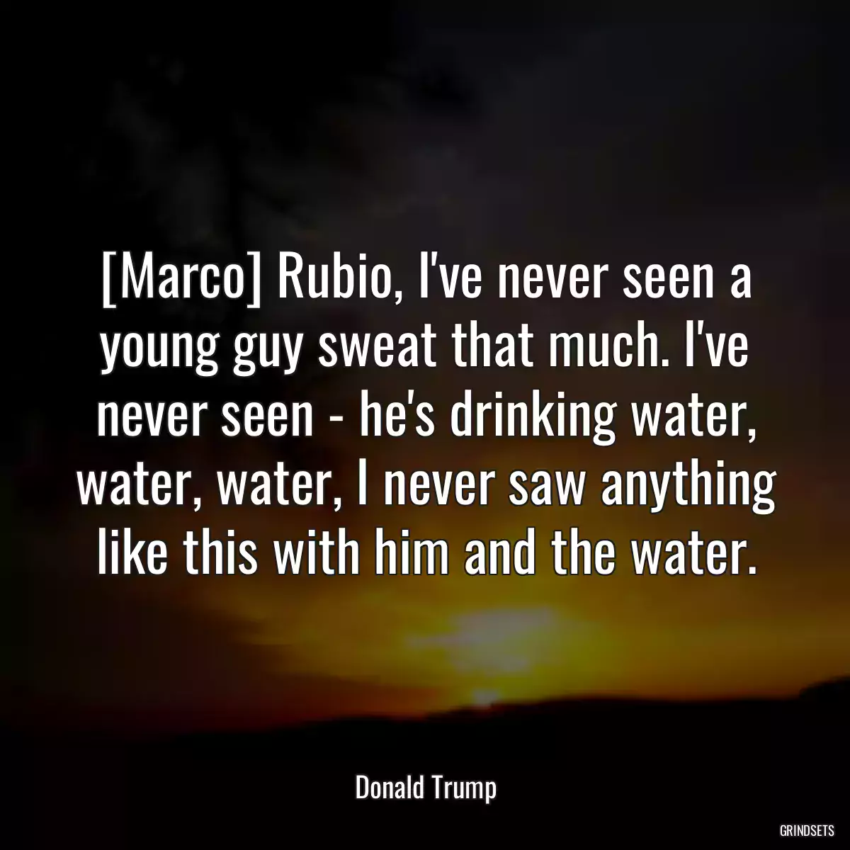 [Marco] Rubio, I\'ve never seen a young guy sweat that much. I\'ve never seen - he\'s drinking water, water, water, I never saw anything like this with him and the water.