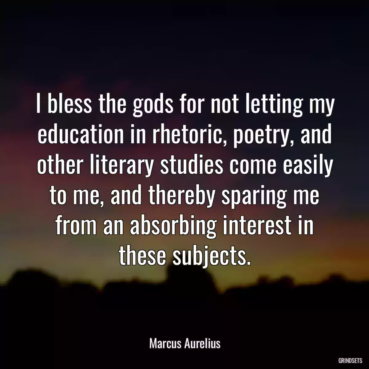 I bless the gods for not letting my education in rhetoric, poetry, and other literary studies come easily to me, and thereby sparing me from an absorbing interest in these subjects.