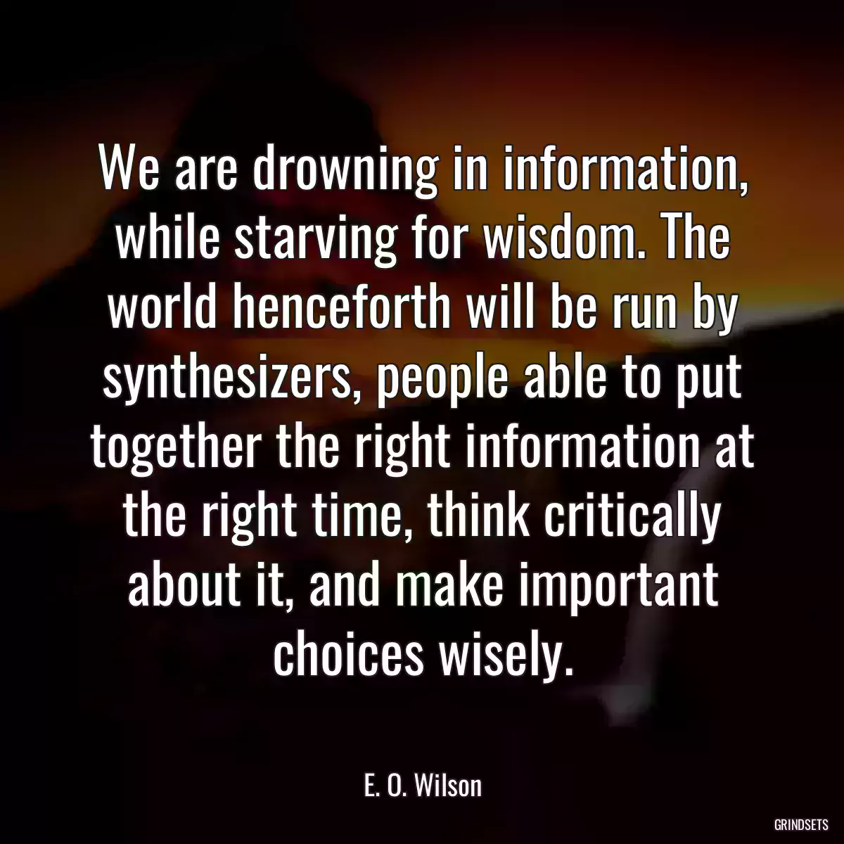 We are drowning in information, while starving for wisdom. The world henceforth will be run by synthesizers, people able to put together the right information at the right time, think critically about it, and make important choices wisely.