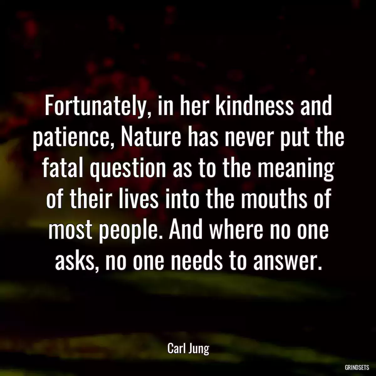 Fortunately, in her kindness and patience, Nature has never put the fatal question as to the meaning of their lives into the mouths of most people. And where no one asks, no one needs to answer.