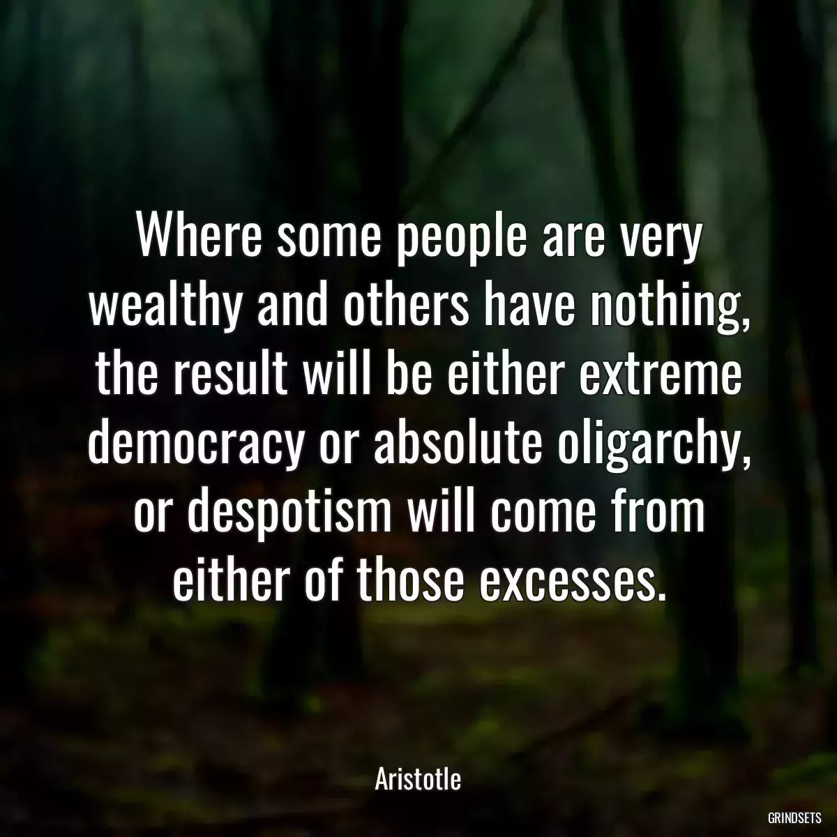 Where some people are very wealthy and others have nothing, the result will be either extreme democracy or absolute oligarchy, or despotism will come from either of those excesses.