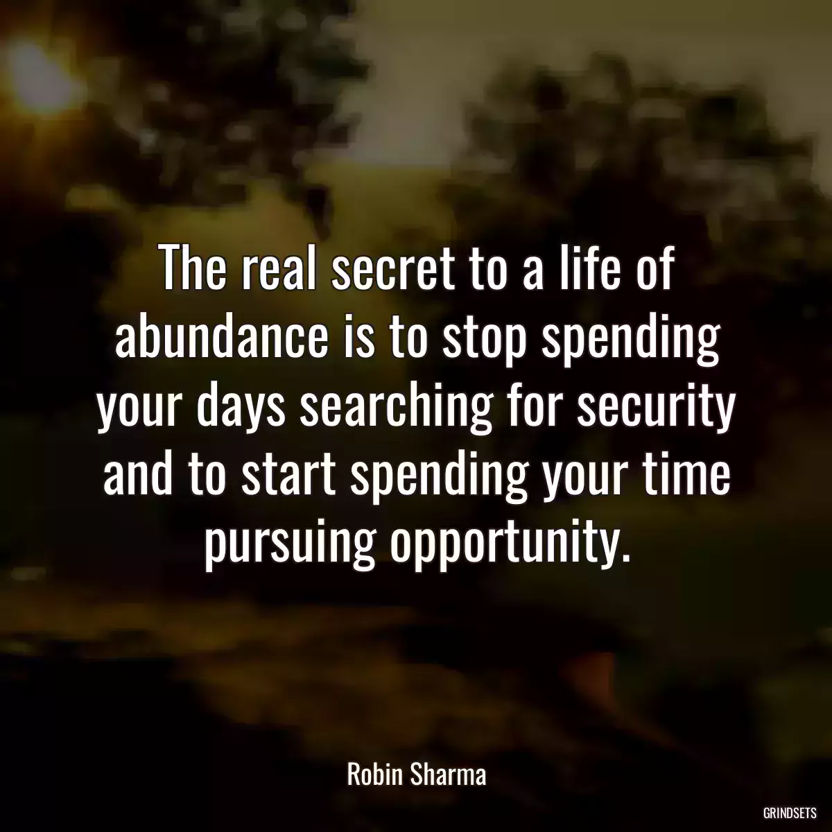 The real secret to a life of abundance is to stop spending your days searching for security and to start spending your time pursuing opportunity.