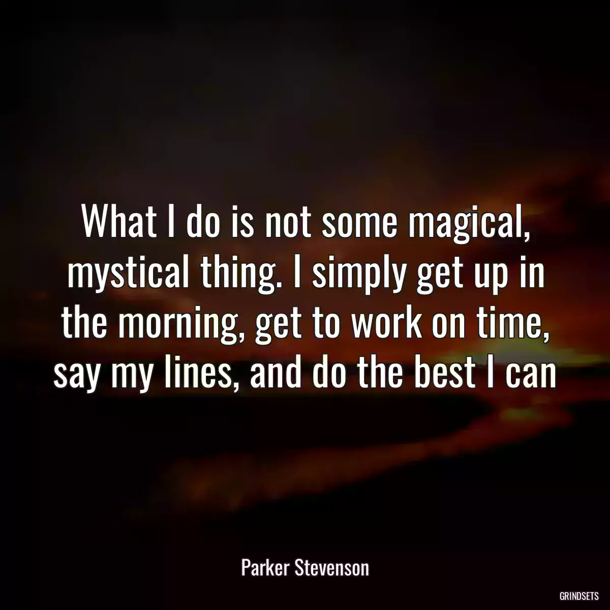 What I do is not some magical, mystical thing. I simply get up in the morning, get to work on time, say my lines, and do the best I can