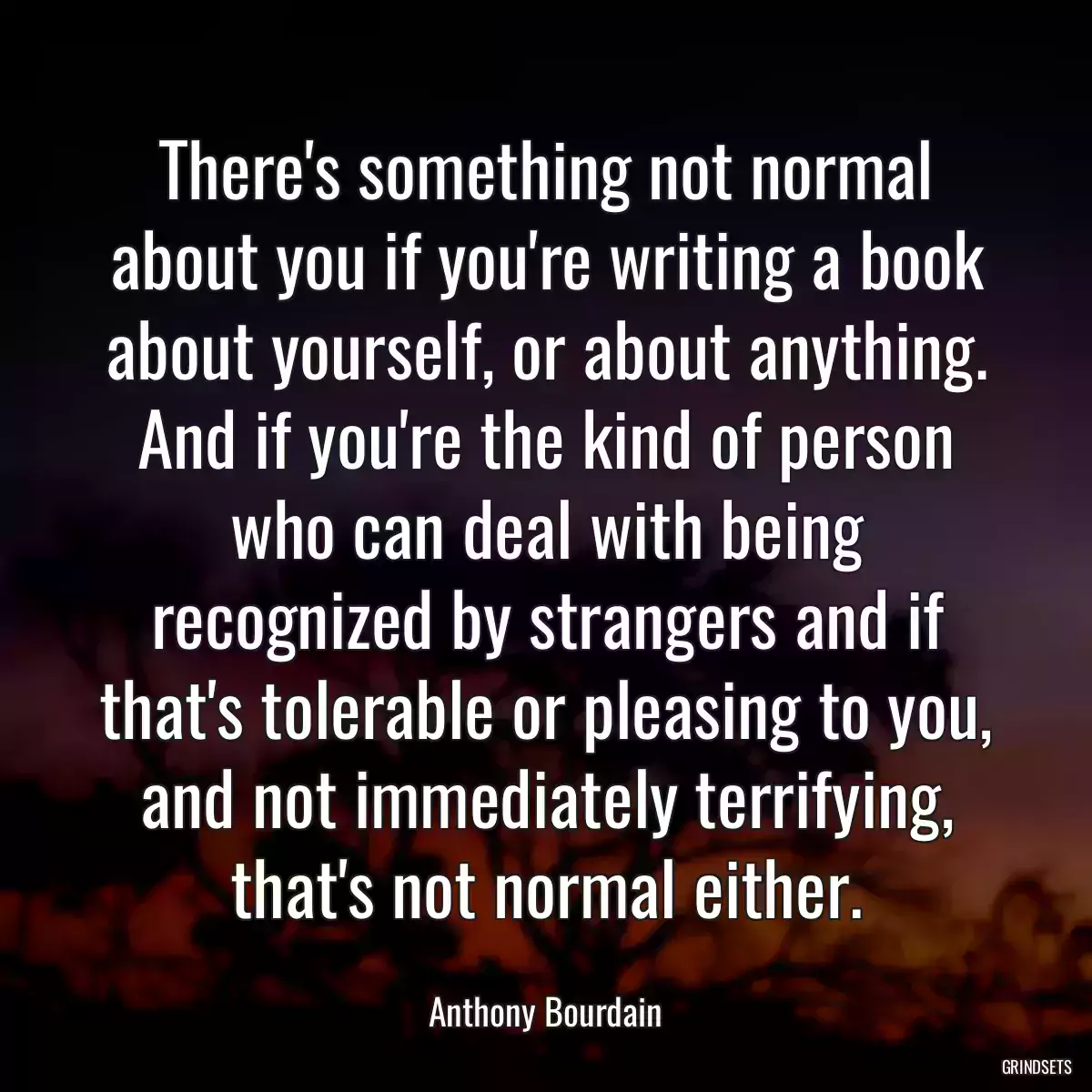 There\'s something not normal about you if you\'re writing a book about yourself, or about anything. And if you\'re the kind of person who can deal with being recognized by strangers and if that\'s tolerable or pleasing to you, and not immediately terrifying, that\'s not normal either.