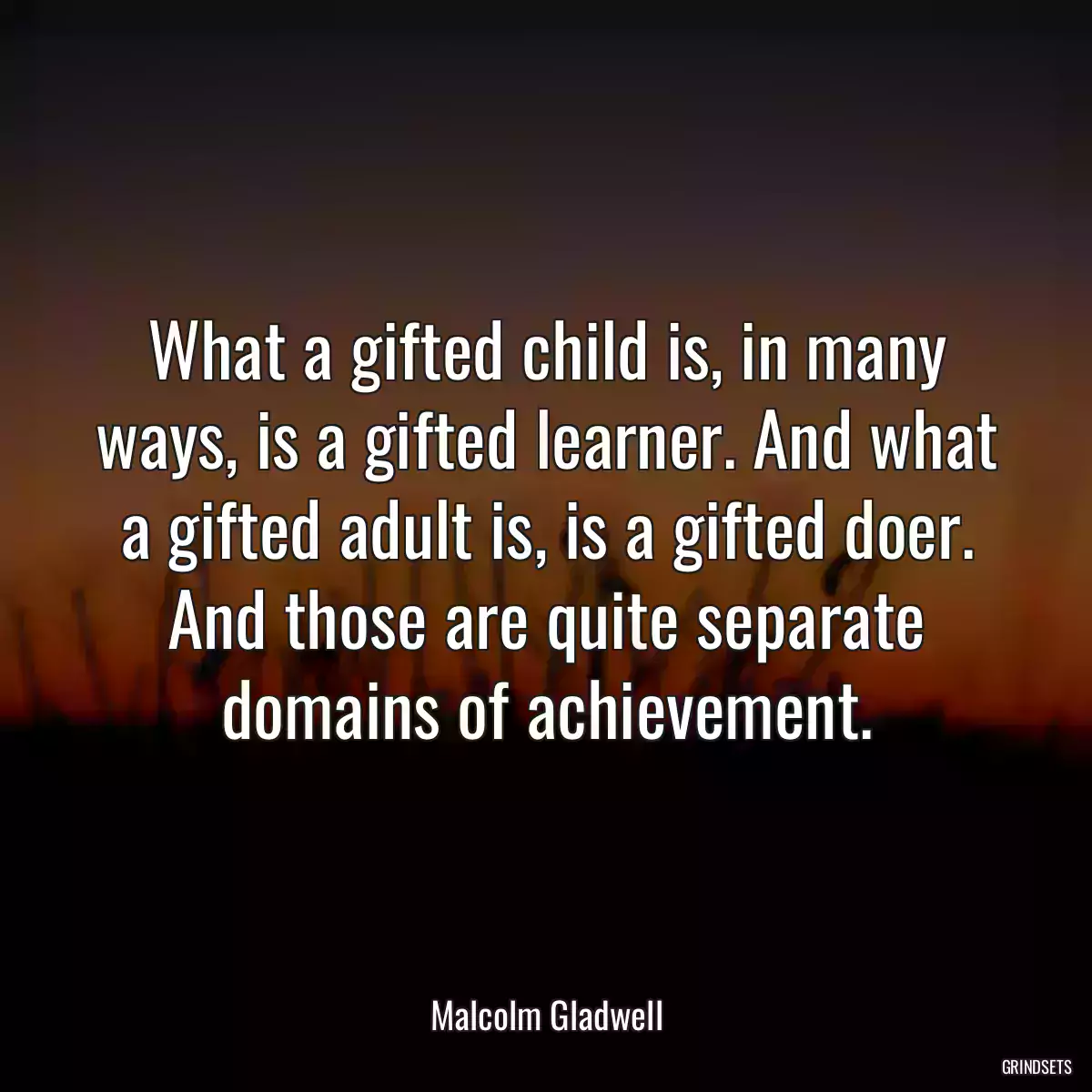 What a gifted child is, in many ways, is a gifted learner. And what a gifted adult is, is a gifted doer. And those are quite separate domains of achievement.