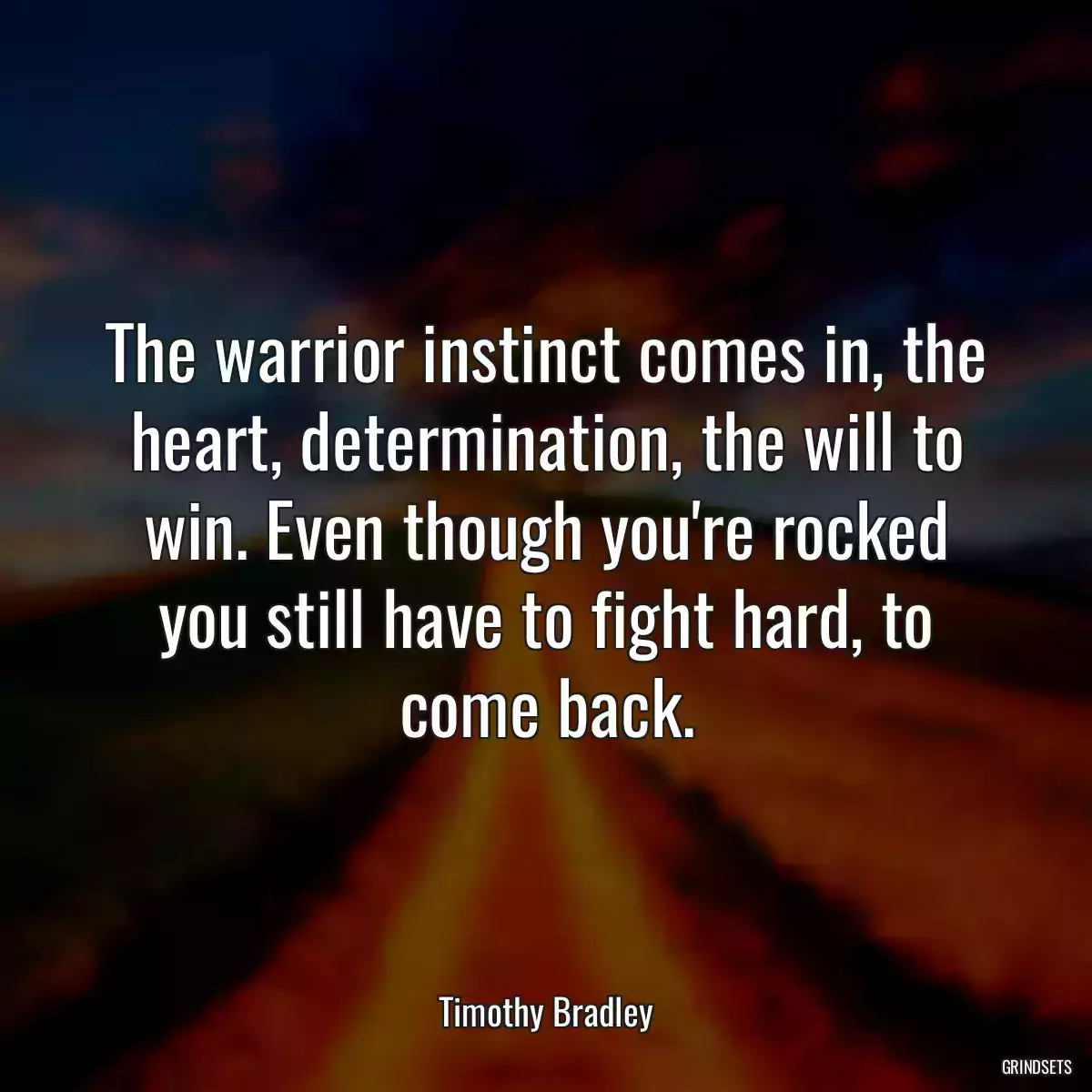 The warrior instinct comes in, the heart, determination, the will to win. Even though you\'re rocked you still have to fight hard, to come back.