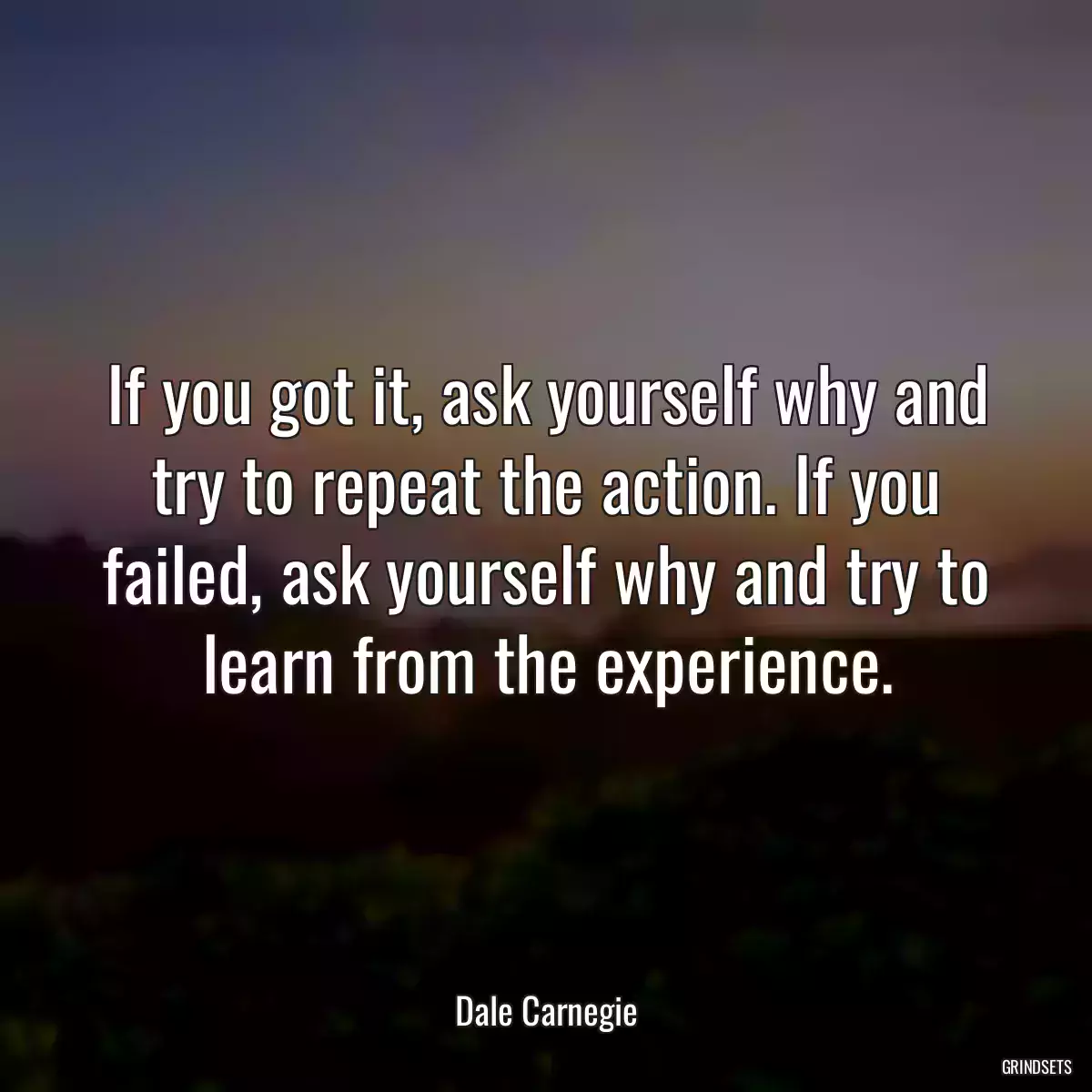 If you got it, ask yourself why and try to repeat the action. If you failed, ask yourself why and try to learn from the experience.