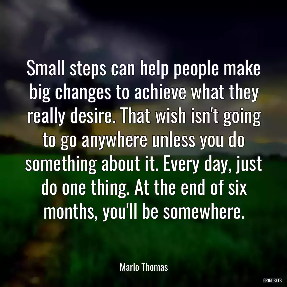 Small steps can help people make big changes to achieve what they really desire. That wish isn\'t going to go anywhere unless you do something about it. Every day, just do one thing. At the end of six months, you\'ll be somewhere.