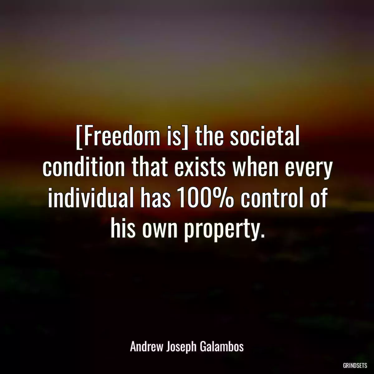 [Freedom is] the societal condition that exists when every individual has 100% control of his own property.