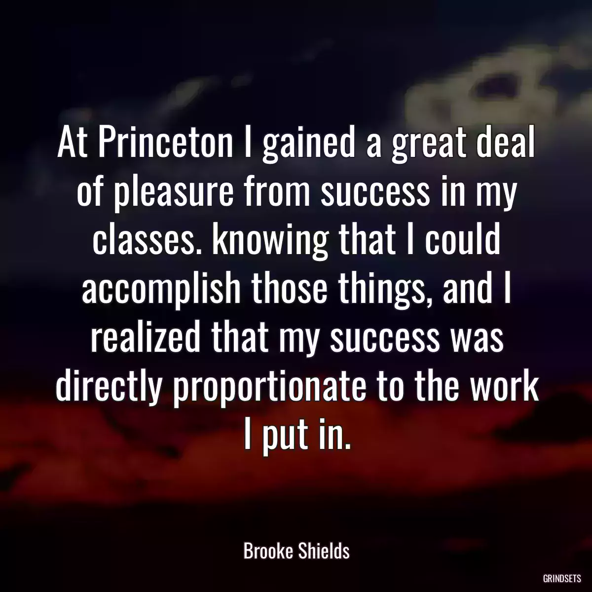 At Princeton I gained a great deal of pleasure from success in my classes. knowing that I could accomplish those things, and I realized that my success was directly proportionate to the work I put in.