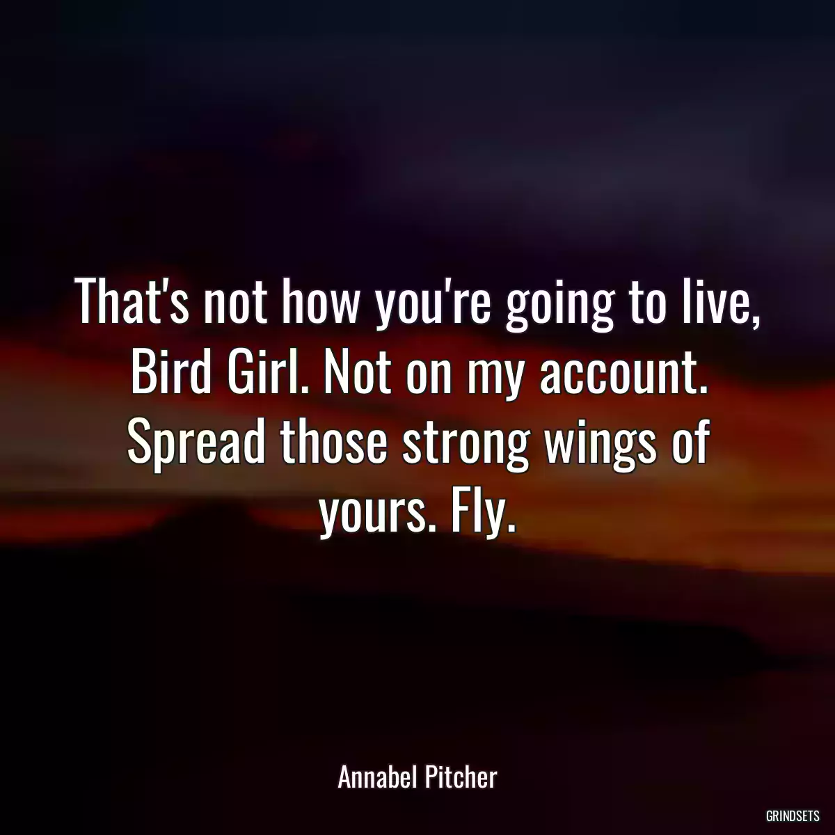 That\'s not how you\'re going to live, Bird Girl. Not on my account. Spread those strong wings of yours. Fly.