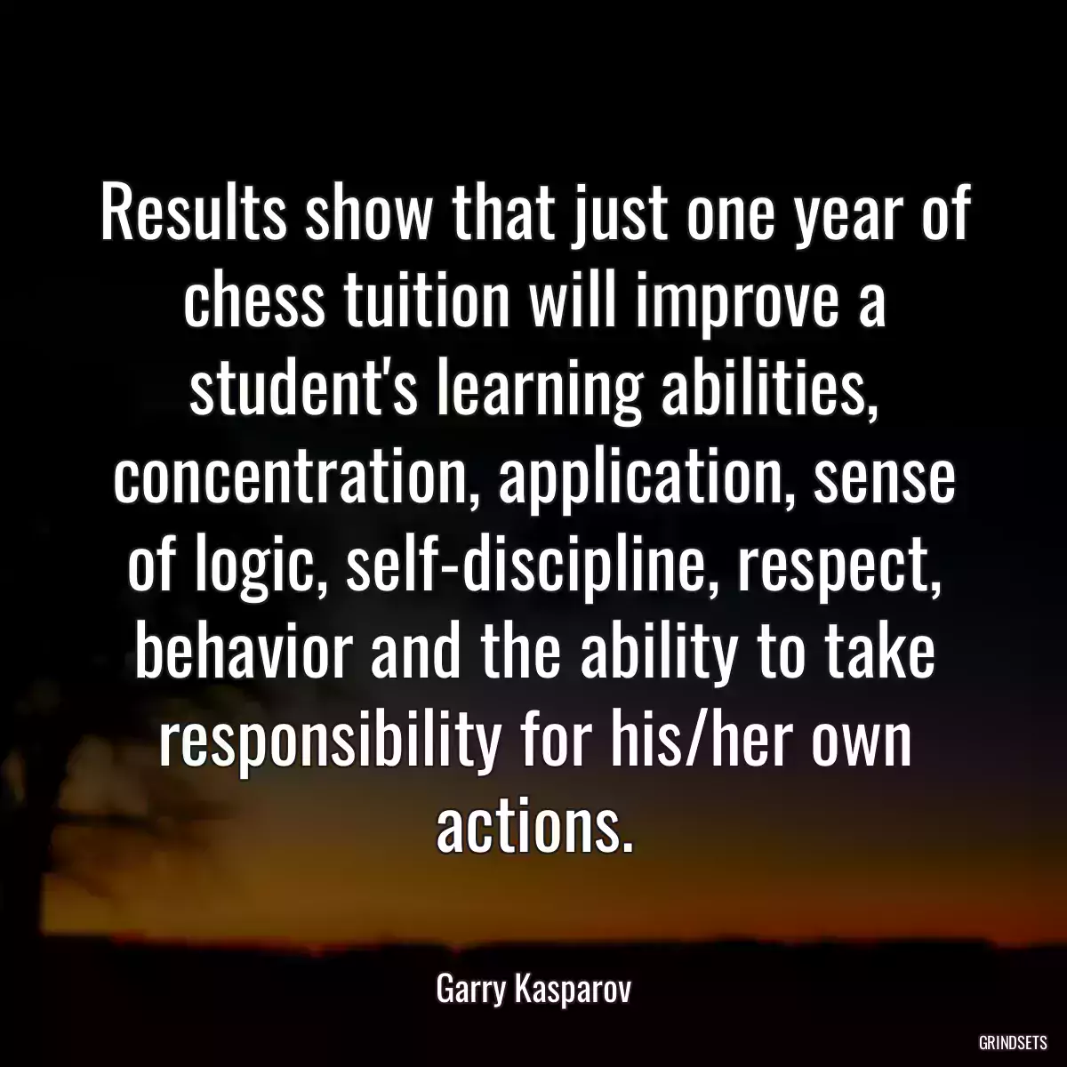 Results show that just one year of chess tuition will improve a student\'s learning abilities, concentration, application, sense of logic, self-discipline, respect, behavior and the ability to take responsibility for his/her own actions.