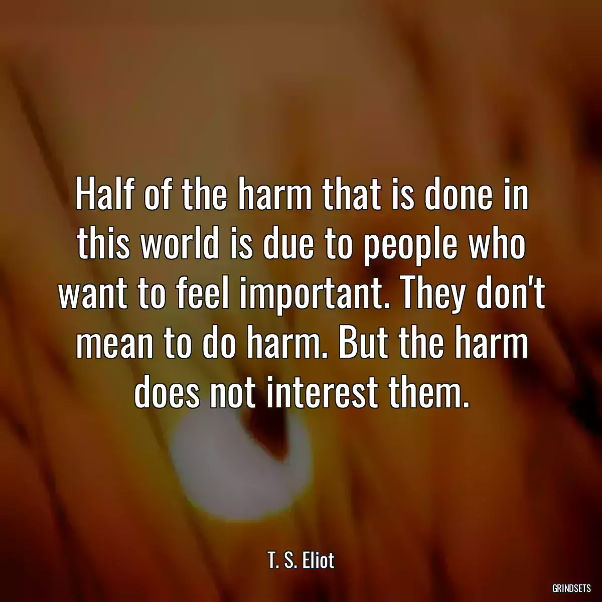 Half of the harm that is done in this world is due to people who want to feel important. They don\'t mean to do harm. But the harm does not interest them.