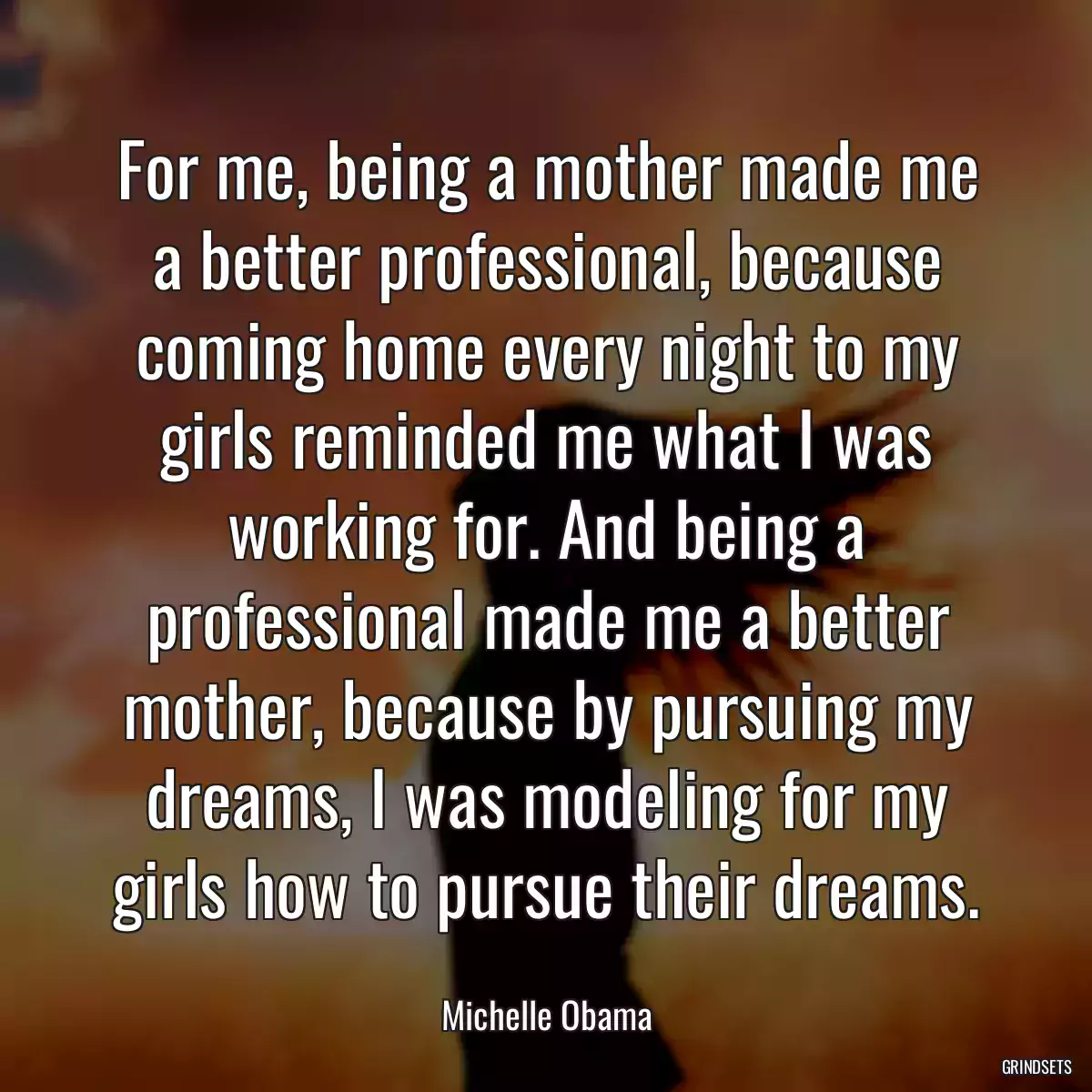 For me, being a mother made me a better professional, because coming home every night to my girls reminded me what I was working for. And being a professional made me a better mother, because by pursuing my dreams, I was modeling for my girls how to pursue their dreams.
