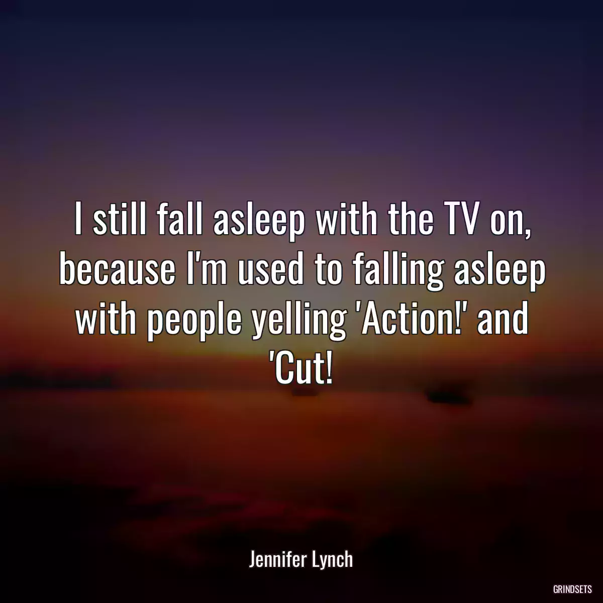 I still fall asleep with the TV on, because I\'m used to falling asleep with people yelling \'Action!\' and \'Cut!