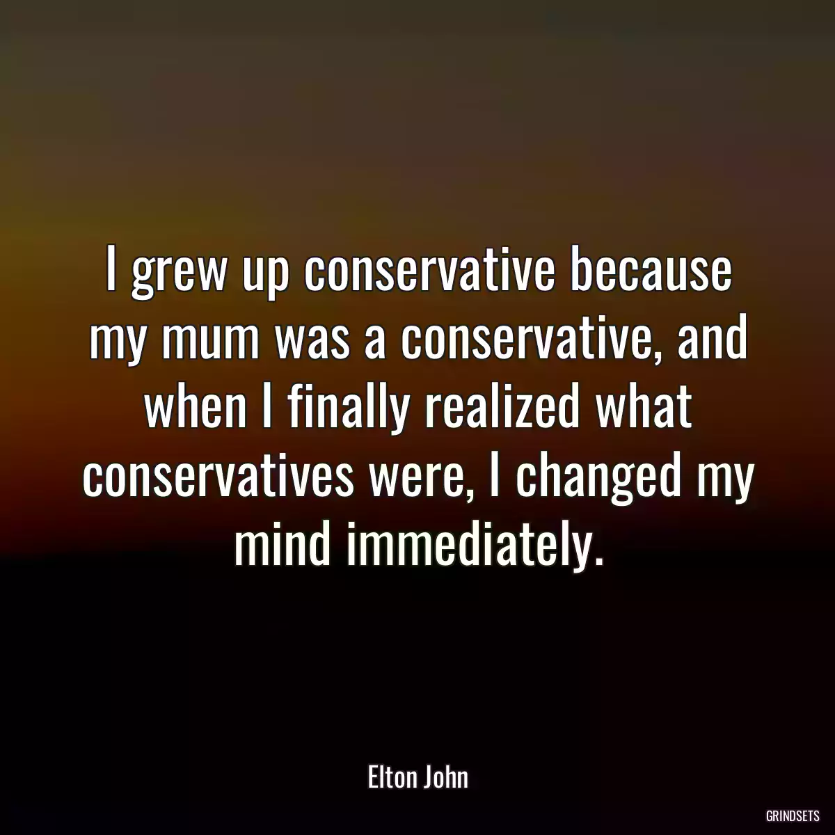 I grew up conservative because my mum was a conservative, and when I finally realized what conservatives were, I changed my mind immediately.