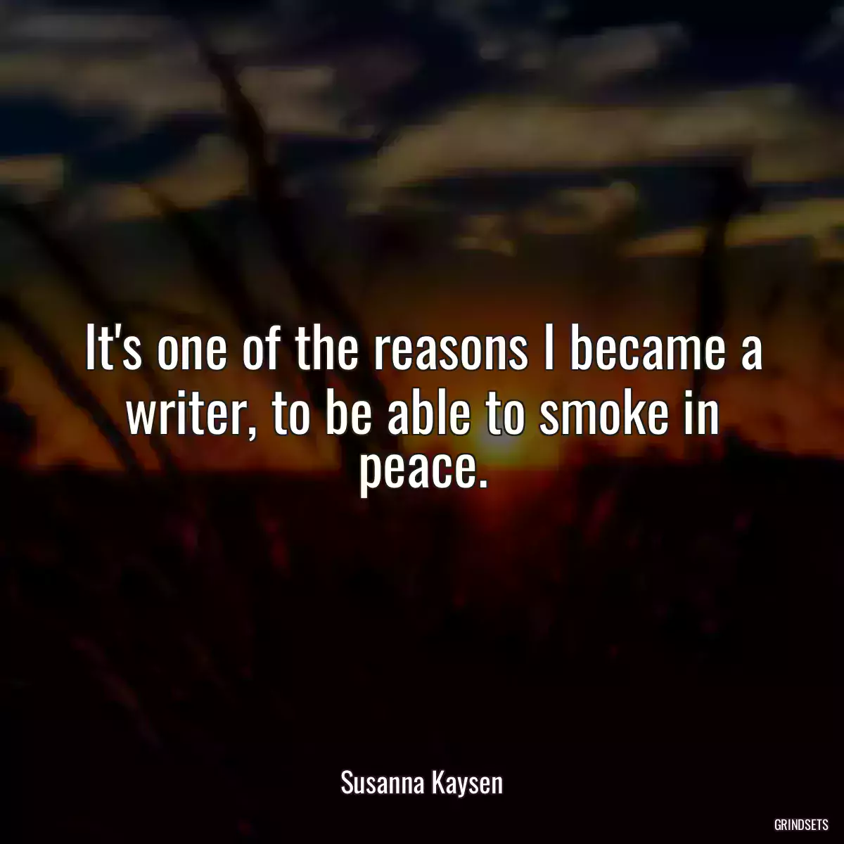 It\'s one of the reasons I became a writer, to be able to smoke in peace.