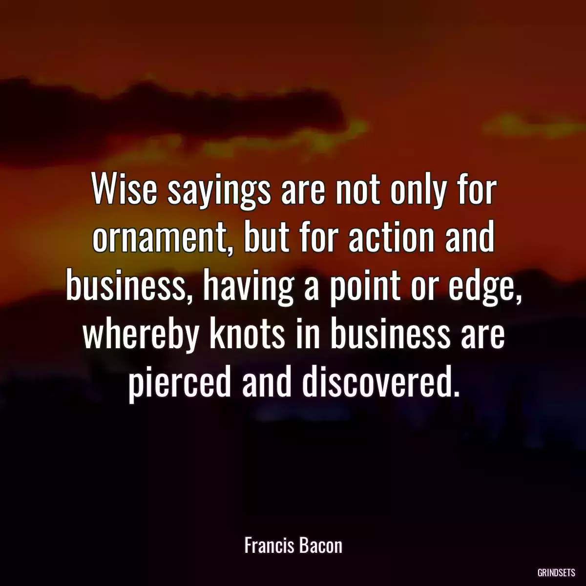 Wise sayings are not only for ornament, but for action and business, having a point or edge, whereby knots in business are pierced and discovered.