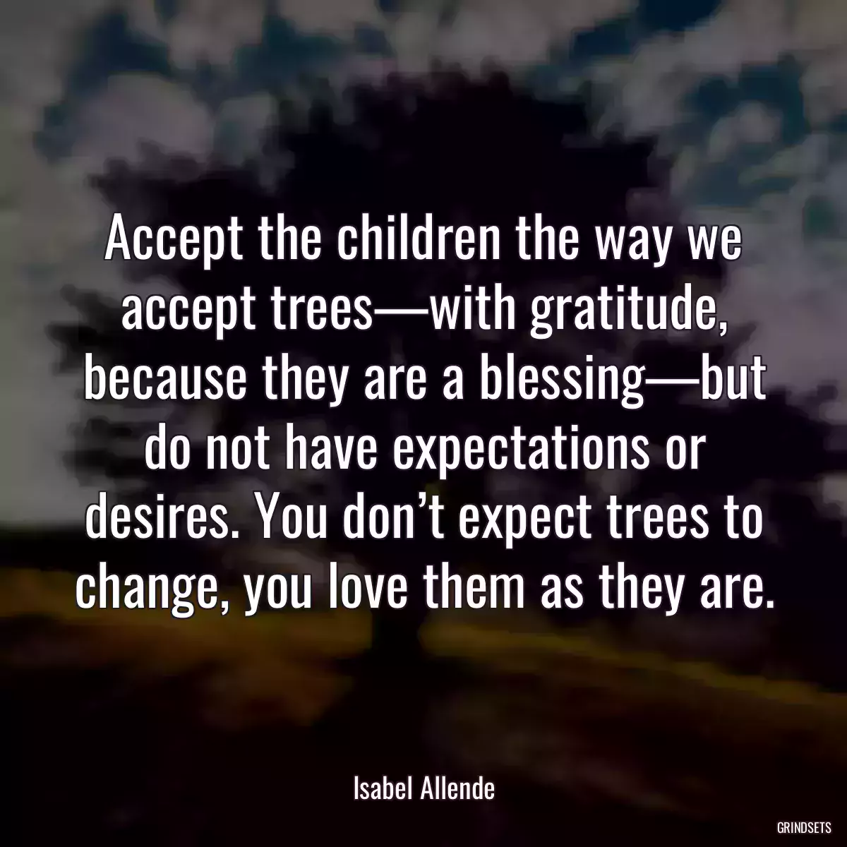 Accept the children the way we accept trees—with gratitude, because they are a blessing—but do not have expectations or desires. You don’t expect trees to change, you love them as they are.