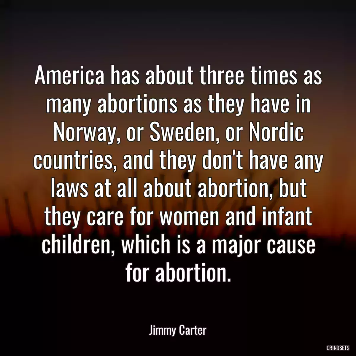 America has about three times as many abortions as they have in Norway, or Sweden, or Nordic countries, and they don\'t have any laws at all about abortion, but they care for women and infant children, which is a major cause for abortion.