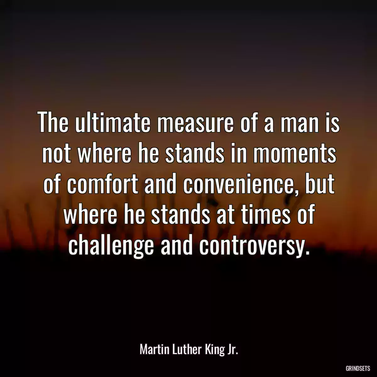 The ultimate measure of a man is not where he stands in moments of comfort and convenience, but where he stands at times of challenge and controversy.