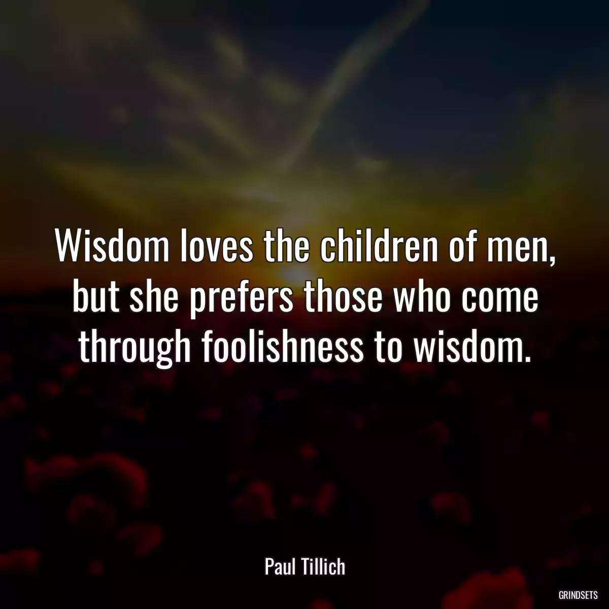 Wisdom loves the children of men, but she prefers those who come through foolishness to wisdom.