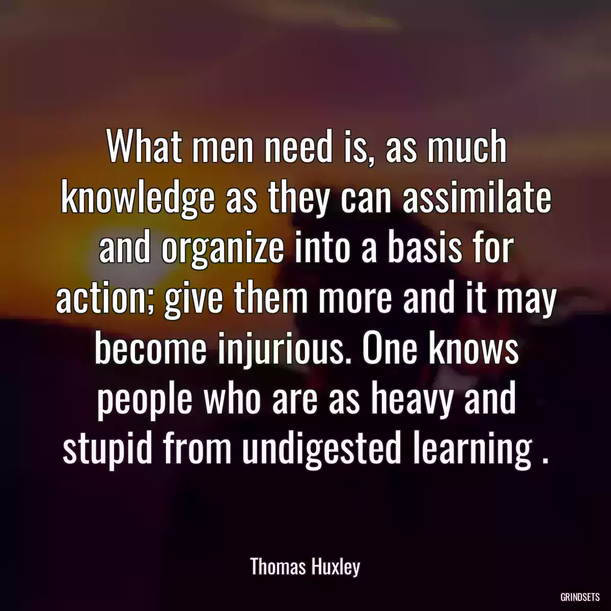 What men need is, as much knowledge as they can assimilate and organize into a basis for action; give them more and it may become injurious. One knows people who are as heavy and stupid from undigested learning .