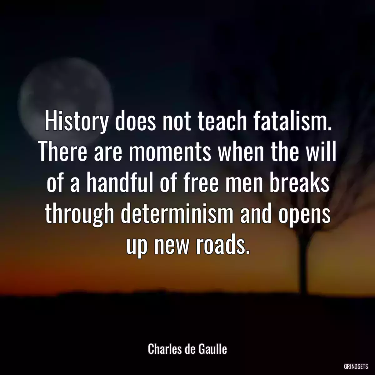 History does not teach fatalism. There are moments when the will of a handful of free men breaks through determinism and opens up new roads.