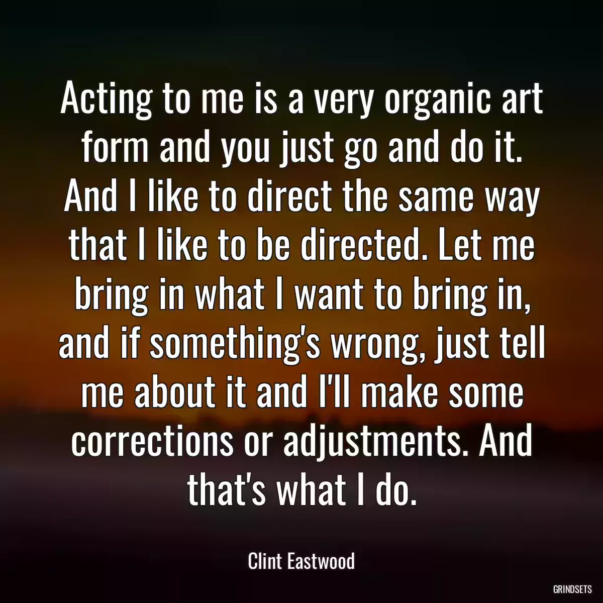 Acting to me is a very organic art form and you just go and do it. And I like to direct the same way that I like to be directed. Let me bring in what I want to bring in, and if something\'s wrong, just tell me about it and I\'ll make some corrections or adjustments. And that\'s what I do.