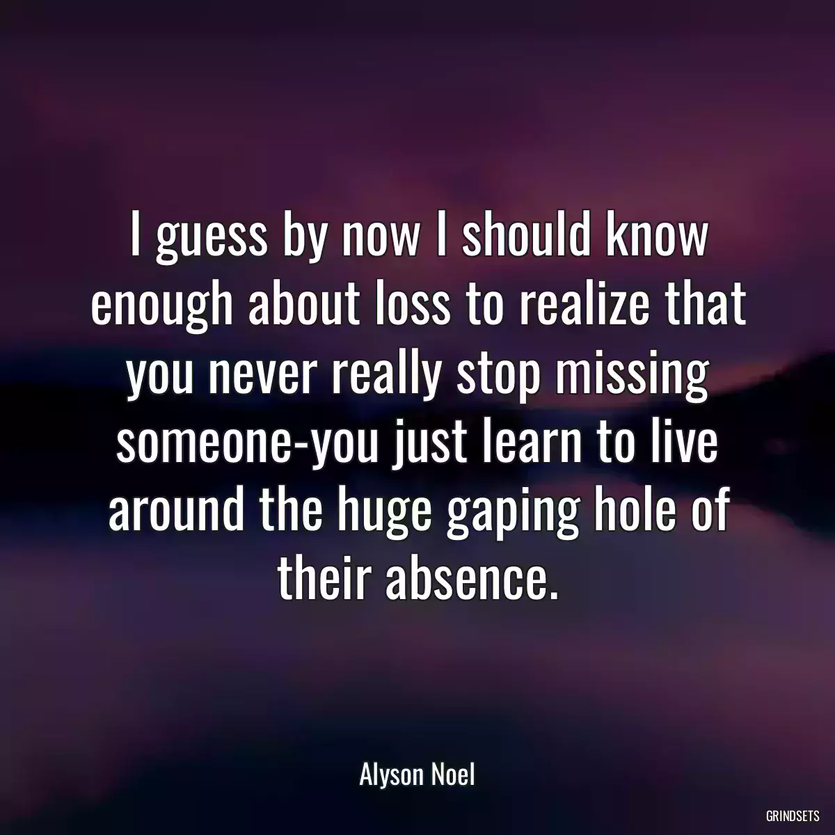 I guess by now I should know enough about loss to realize that you never really stop missing someone-you just learn to live around the huge gaping hole of their absence.