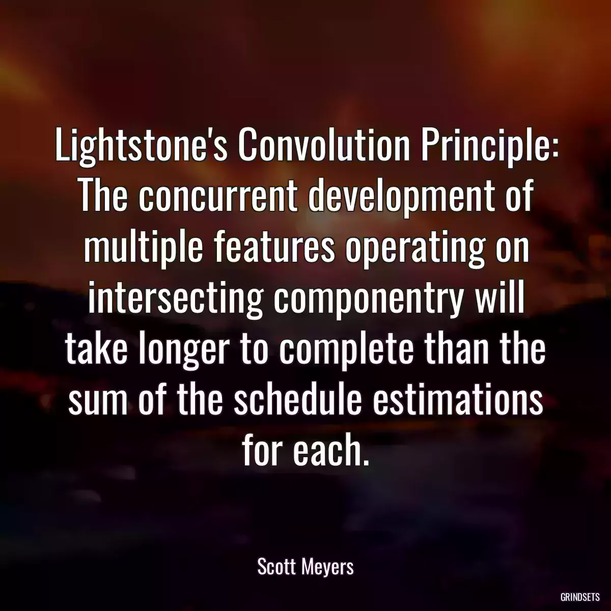 Lightstone\'s Convolution Principle: The concurrent development of multiple features operating on intersecting componentry will take longer to complete than the sum of the schedule estimations for each.