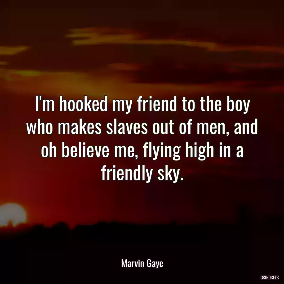 I\'m hooked my friend to the boy who makes slaves out of men, and oh believe me, flying high in a friendly sky.