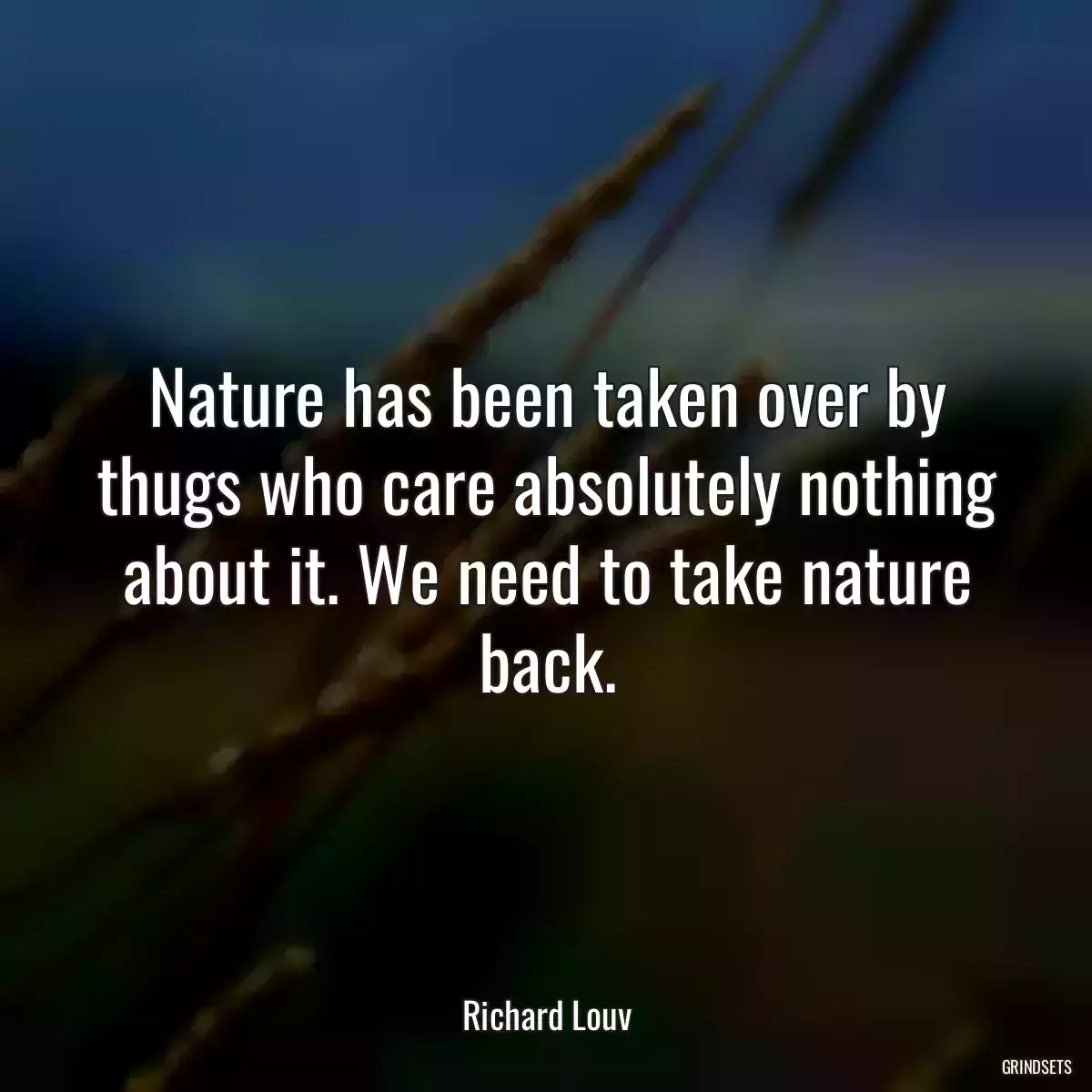 Nature has been taken over by thugs who care absolutely nothing about it. We need to take nature back.