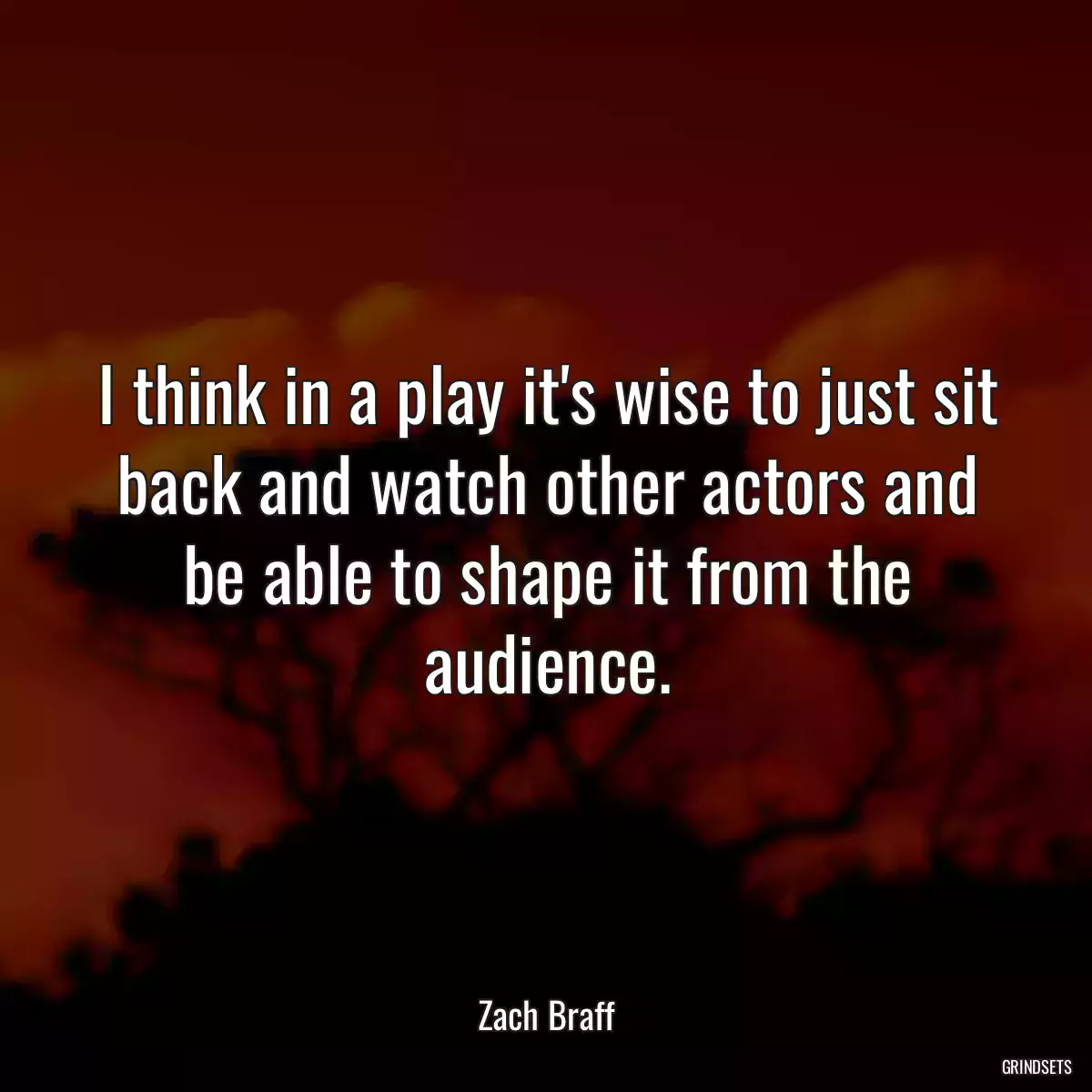 I think in a play it\'s wise to just sit back and watch other actors and be able to shape it from the audience.