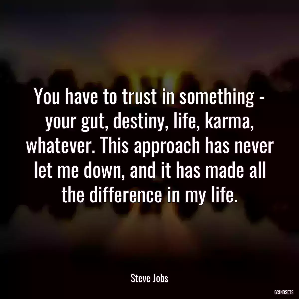 You have to trust in something - your gut, destiny, life, karma, whatever. This approach has never let me down, and it has made all the difference in my life.