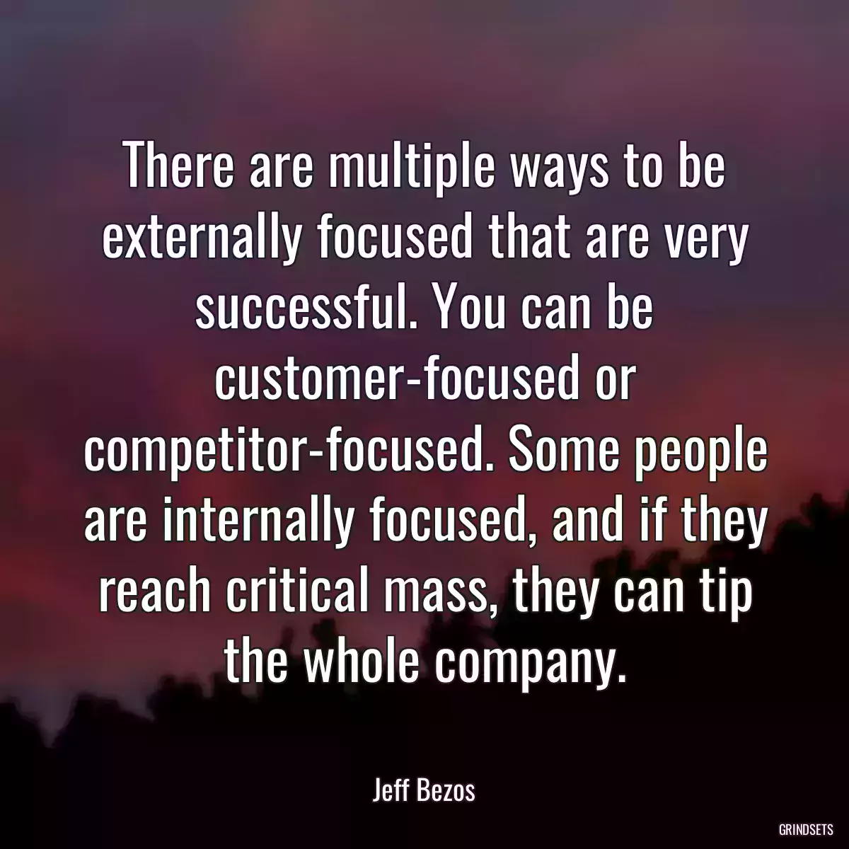 There are multiple ways to be externally focused that are very successful. You can be customer-focused or competitor-focused. Some people are internally focused, and if they reach critical mass, they can tip the whole company.