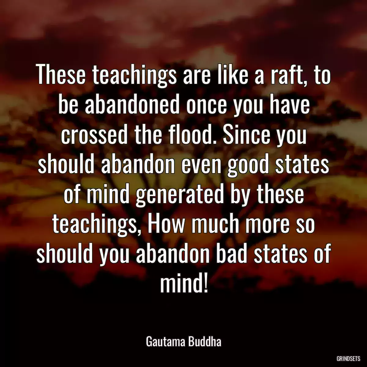 These teachings are like a raft, to be abandoned once you have crossed the flood. Since you should abandon even good states of mind generated by these teachings, How much more so should you abandon bad states of mind!