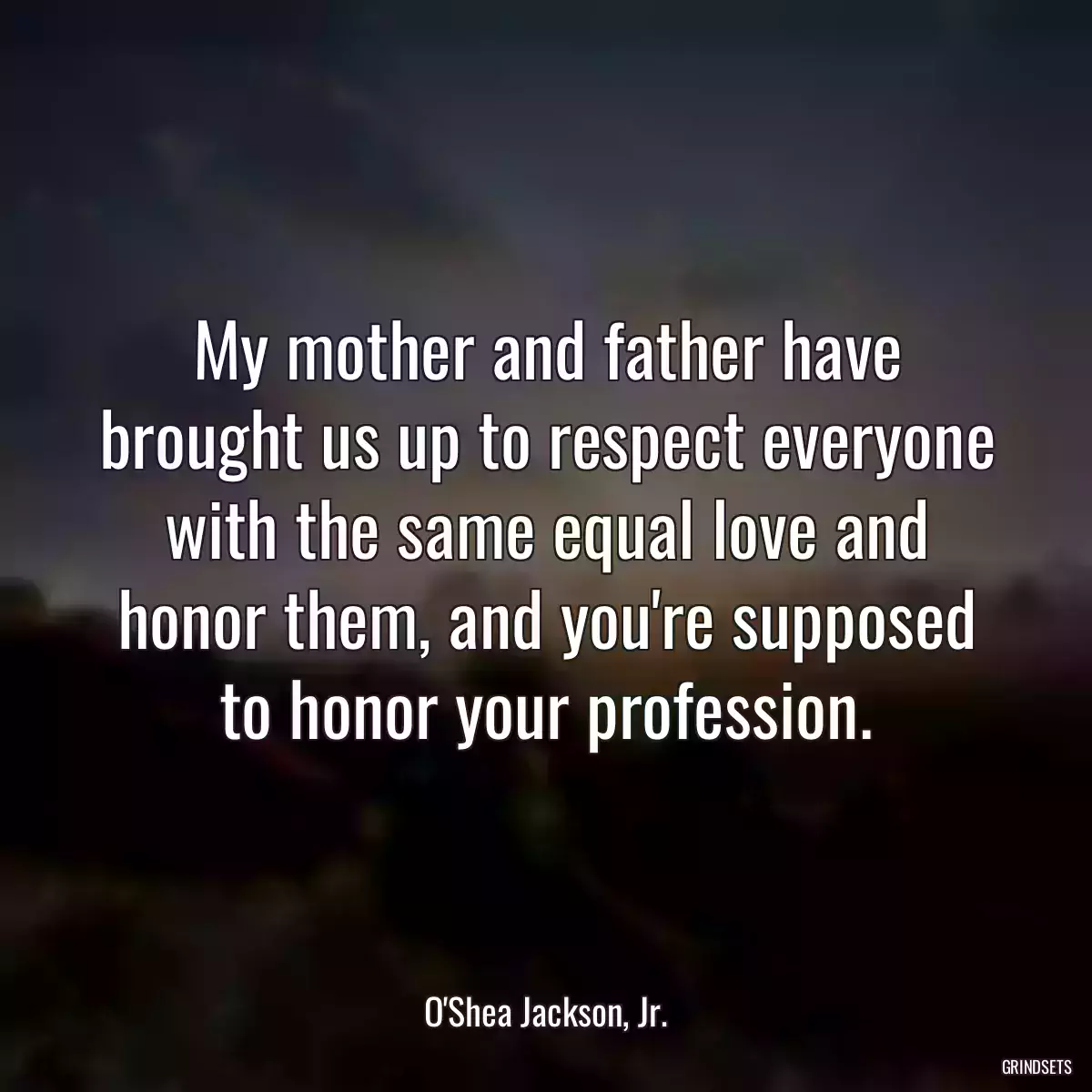 My mother and father have brought us up to respect everyone with the same equal love and honor them, and you\'re supposed to honor your profession.