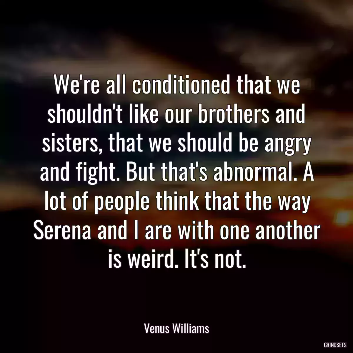 We\'re all conditioned that we shouldn\'t like our brothers and sisters, that we should be angry and fight. But that\'s abnormal. A lot of people think that the way Serena and I are with one another is weird. It\'s not.
