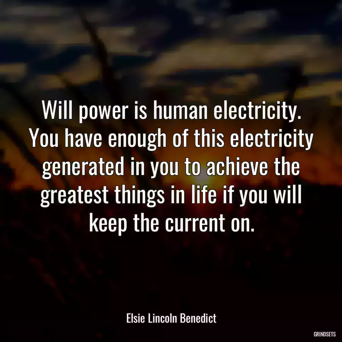 Will power is human electricity. You have enough of this electricity generated in you to achieve the greatest things in life if you will keep the current on.