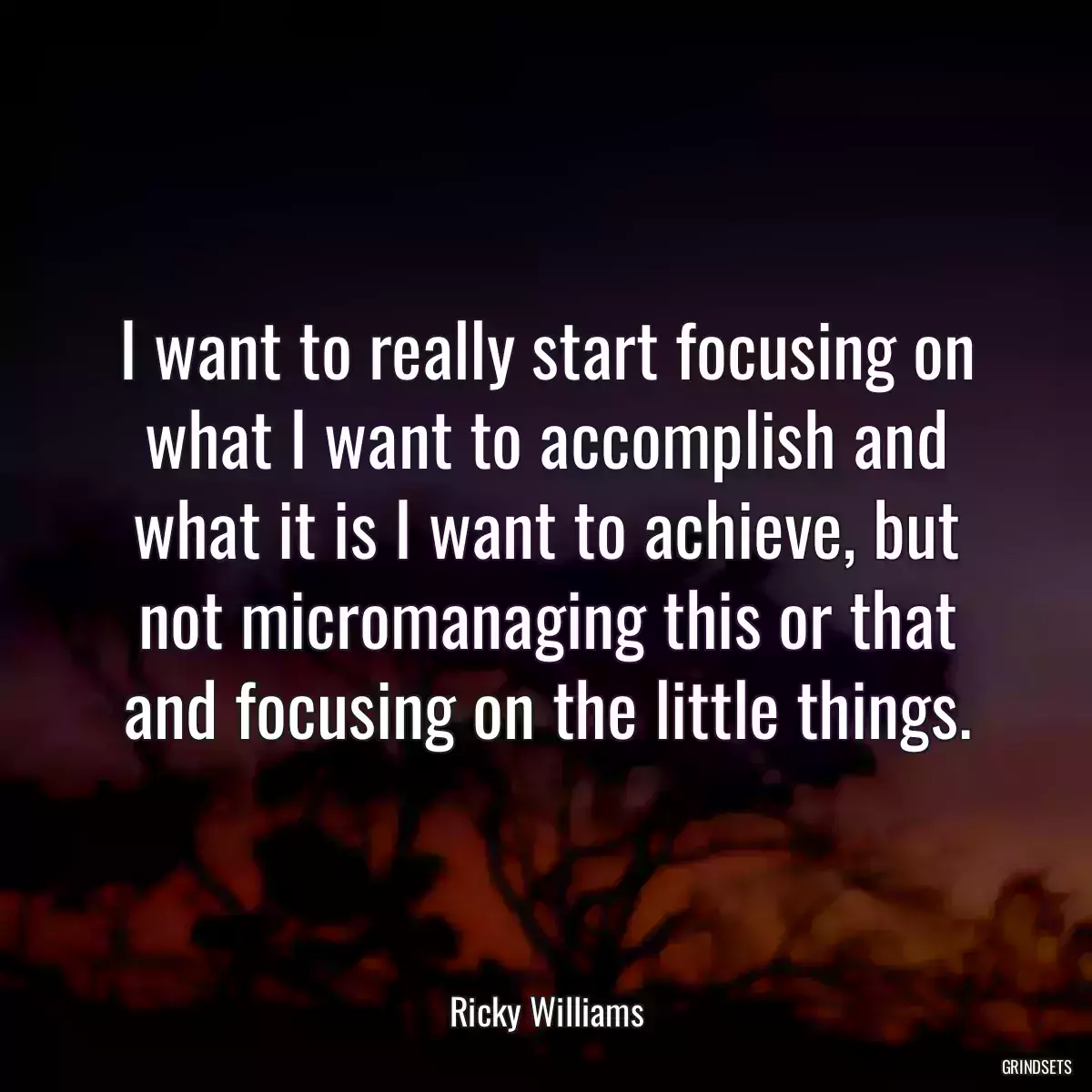 I want to really start focusing on what I want to accomplish and what it is I want to achieve, but not micromanaging this or that and focusing on the little things.