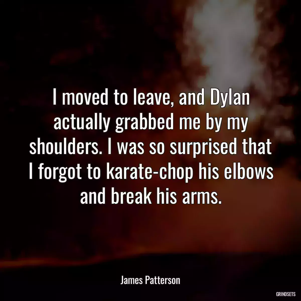 I moved to leave, and Dylan actually grabbed me by my shoulders. I was so surprised that I forgot to karate-chop his elbows and break his arms.