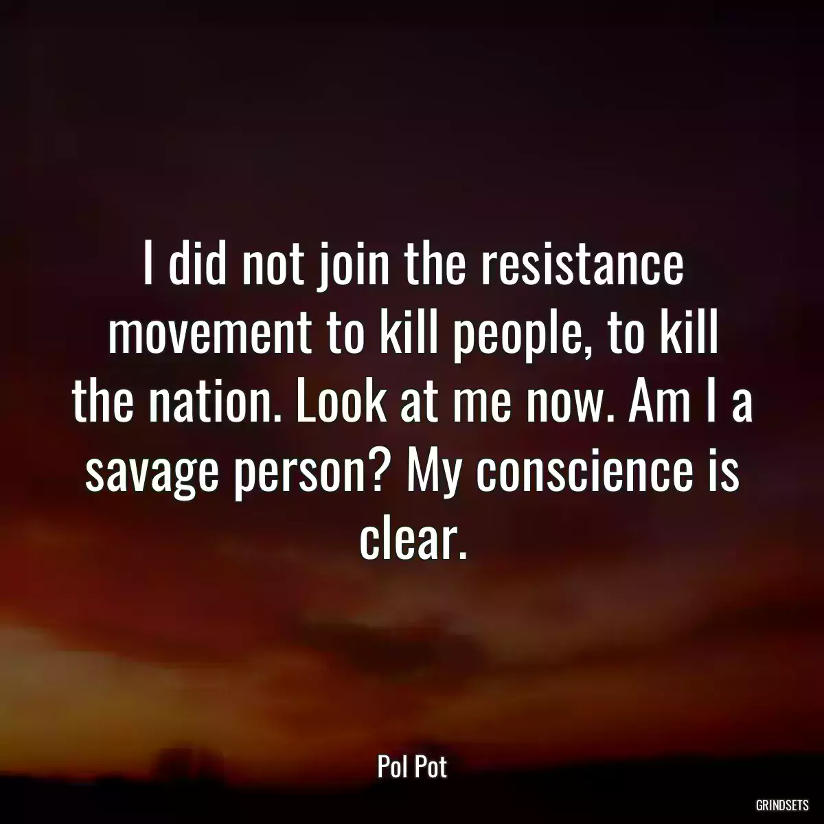 I did not join the resistance movement to kill people, to kill the nation. Look at me now. Am I a savage person? My conscience is clear.